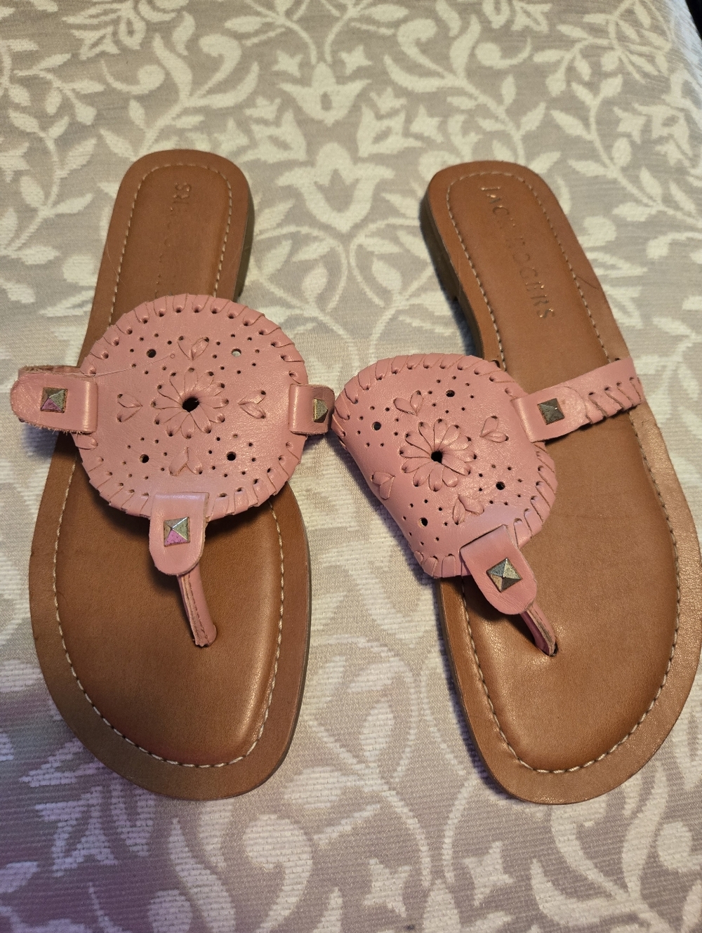 Jack Rogers Pink Leather Jeweled Thong Sandals